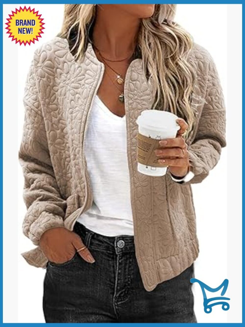 Jacquard Bomber Jacket Lightweight Zip Up Casual Coat
